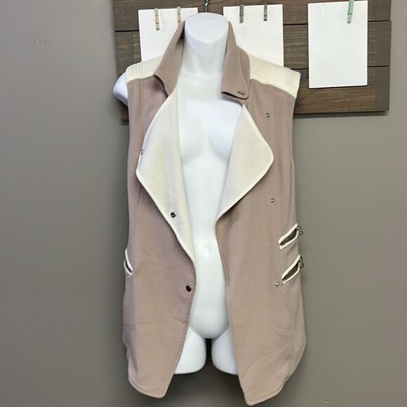Wilfred Mauve Cream Sleeveless Classic Snap Up Zipper Accents Tunic Vest- XXS - Picture 7 of 14